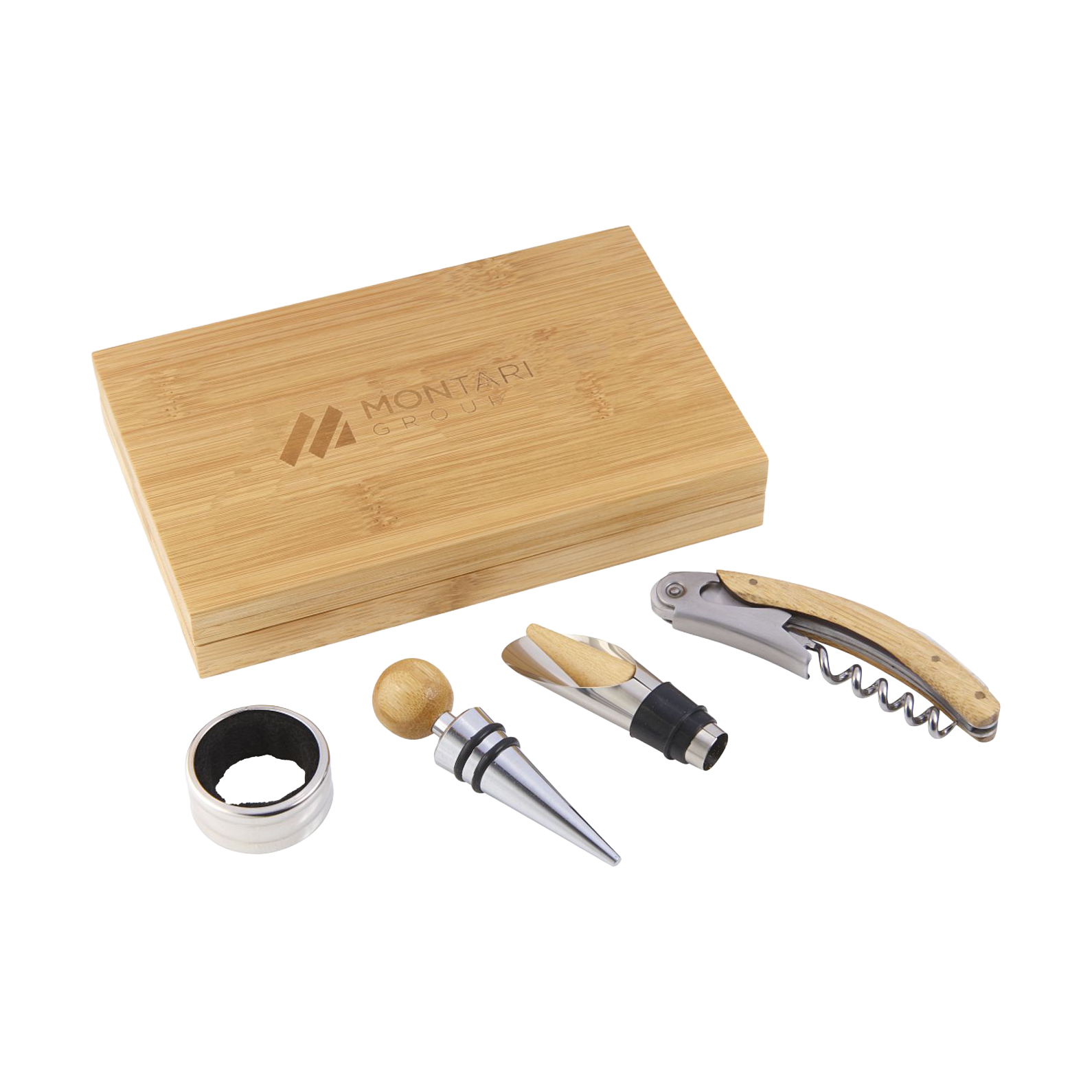 4 Piece Bamboo Wine Gift Set