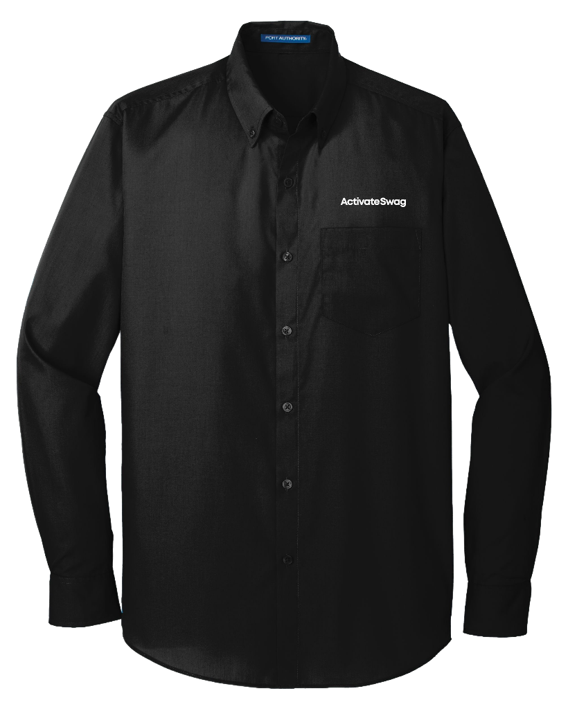 Port Authority® Tall Long Sleeve Carefree Poplin Shirt — Deep Black (front)