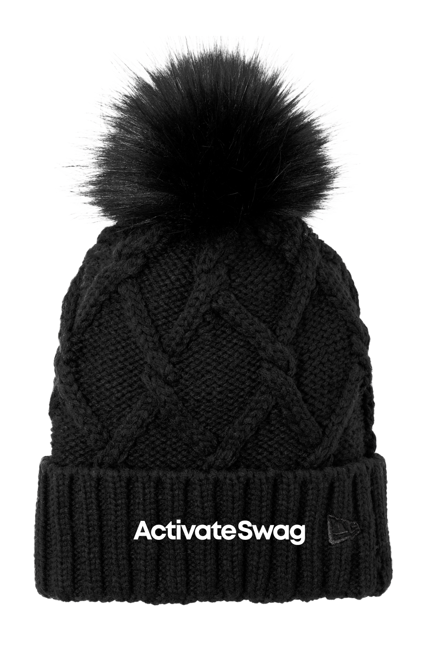 New Era® Faux Fur Pom Beanie — Black (front)